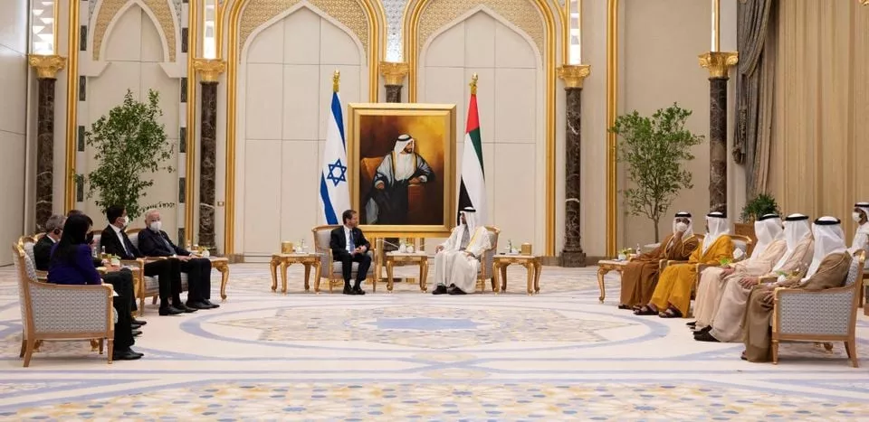 israeli president isaac herzog meets with abu dhabi s crown prince sheikh mohammed bin zayed al nahyan in abu dhabi united arab emirates january 30 2022 mohamed al hammadi ministry of presidential affairs wam handout via reuters israeli president isaac herzog meets with abu dhabi s crown prince sheikh mohammed bin zayed al nahyan in abu dhabi united arab emirates january 30 2022 mohamed al hammadi ministry of presidential affairs wam handout via reuters
