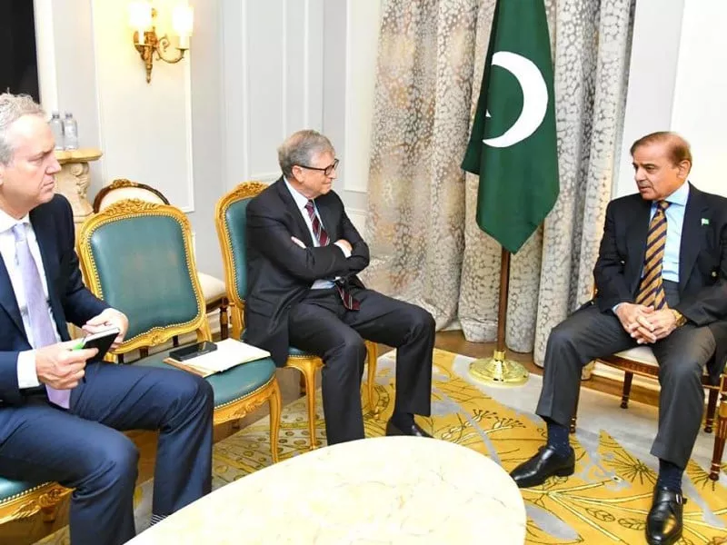 co chair of the bill and melinda gates foundation bill gates calls on prime minister shehbaz sharif on the sidelines of the 77th session of unga new york september 22 2022 photo pid co chair of the bill and melinda gates foundation bill gates calls on prime minister shehbaz sharif on the sidelines of the 77th session of unga new york september 22 2022 photo pid