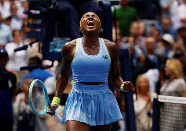 coco gauff of the us celebrates after winning her third round match of us open against ukraine s elina svitolina at flushing meadows new york united states on august 30 2024 photo reuters coco gauff of the us celebrates after winning her third round match of us open against ukraine s elina svitolina at flushing meadows new york united states on august 30 2024 photo reuters