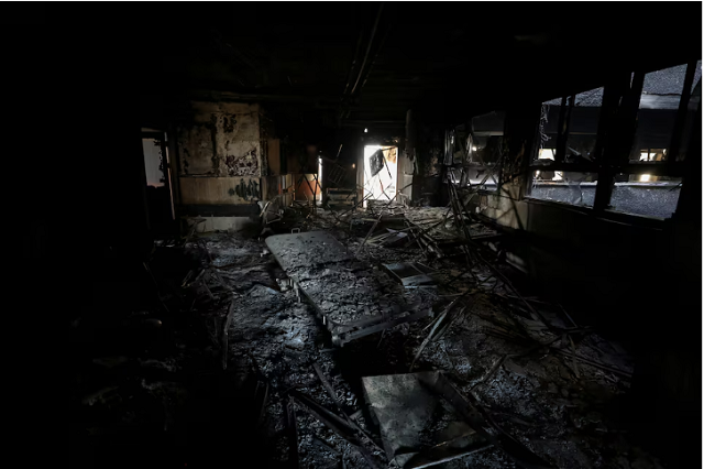 burnt beds lie on the floor at al shifa hospital after israeli forces withdrew from the hospital and the area around it following a two week operation amid the ongoing war between israel and hamas in gaza city april 1 2024 photo reuters