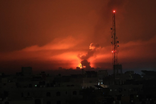 A fireball erupts during overnight Israeli bombardment in the Gaza Strip. PHOTO: AFP