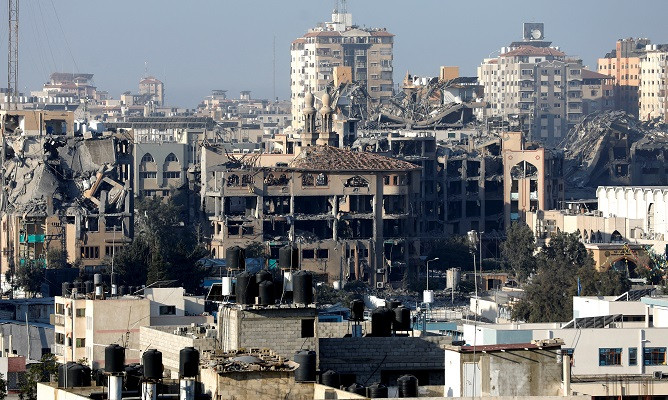 Destroyed and damaged buildings of the Islamic University are seen in the aftermath of Israeli strikes. PHOTO: Reuters