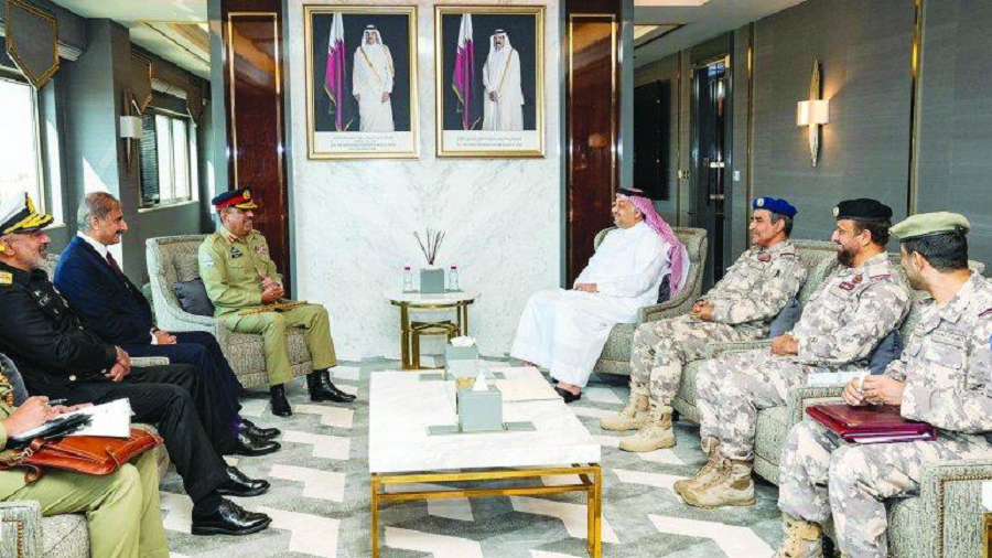 general nadeem raza calls on qatar s defence affairs minister dr khalid bin mohammd al attiyah photo ispr