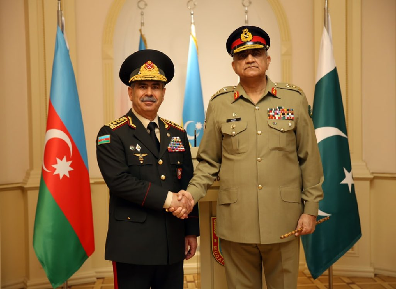 chief of army staff general qamar javed bajwa met with azerbaijan defence minister colonel general hasanov zakir asgar in baku photo twitter ali f alizada