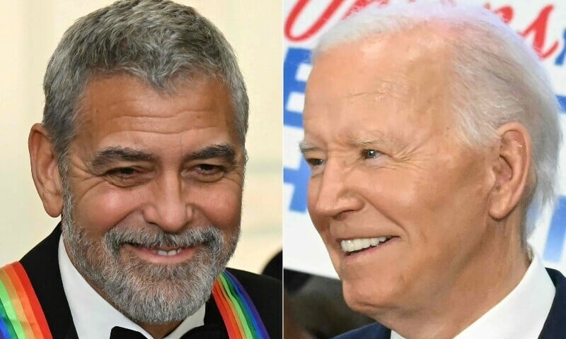 a combination photo of us actor george clooney and us president joe biden photo afp