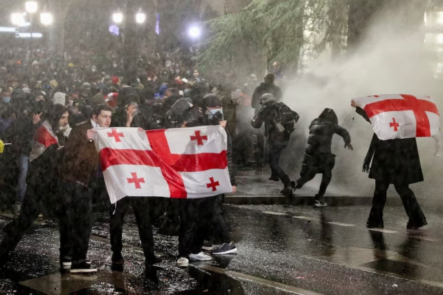 thousands protest georgia s halt to eu talks thousands protest georgia s halt to eu talks