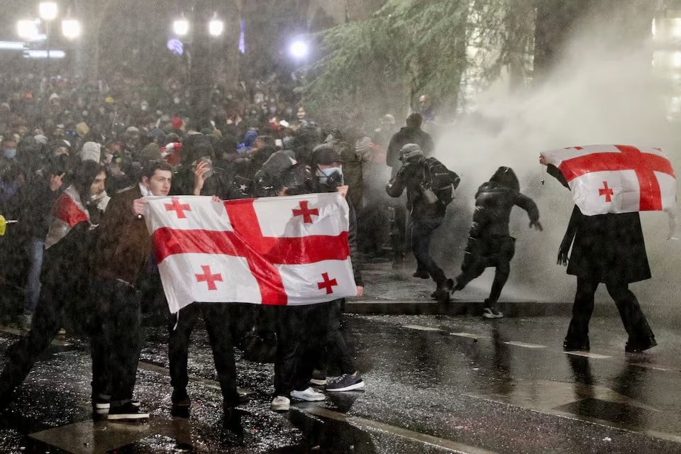 officers use water cannon during a rally of opposition parties supporters tbilisi on november 29 2024 photo reuters