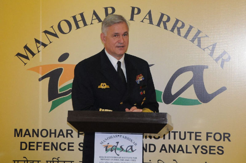 german navy vice admiral kay achim schoenbach speaks during a lecture at the manohar parrikar institute for defence studies and analyses mp idsa in new delhi india january 21 2022 photo reuters