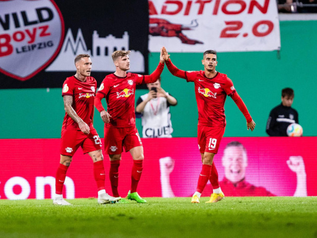 werner scores hat trick as leipzig hit eight