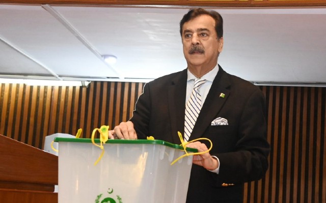 yousaf raza gilani the joint candidate of the ruling coalition was re elected as senator on his own vacant seat from islamabad photo x naofpakistan