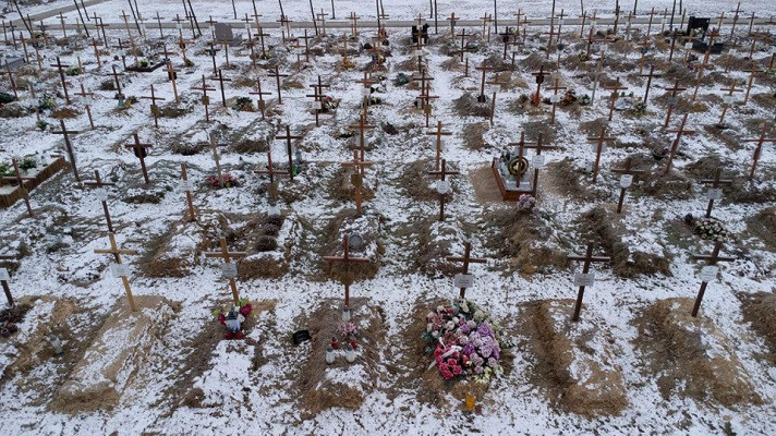 bird s eye view of the new graves at the cemetery amid the coronavirus disease covid 19 pandemic in antoninow poland january 11 2022 picture taken with a drone photo reuters