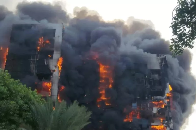 a fire rips through the greater nile petroleum oil company tower in khartoum as battles between sudanese rival forces rages in khartoum photo afp a fire rips through the greater nile petroleum oil company tower in khartoum as battles between sudanese rival forces rages in khartoum photo afp