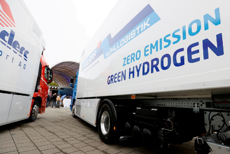 a new hydrogen fuel cell truck made by hyundai is pictured at the verkehrshaus luzern swiss museum of transport in luzern switzerland october 7 2020 photo reuters