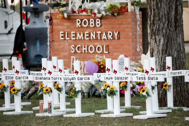 crosses with the names of victims of a school shooting are pictured at a memorial outside robb elementary school after a gunman killed nineteen children and two teachers in uvalde texas us may 26 2022 photo reuters crosses with the names of victims of a school shooting are pictured at a memorial outside robb elementary school after a gunman killed nineteen children and two teachers in uvalde texas us may 26 2022 photo reuters