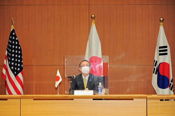 Takehiro Funakoshi, Director-General of the Asian and Oceanian Affairs Bureau at Japan's Foreign Ministry, attends a trilateral meeting between Japan, U.S., and South Korea, to discuss North Korea, in Tokyo, Japan, September 14, 2021. PHOTO: REUTERS