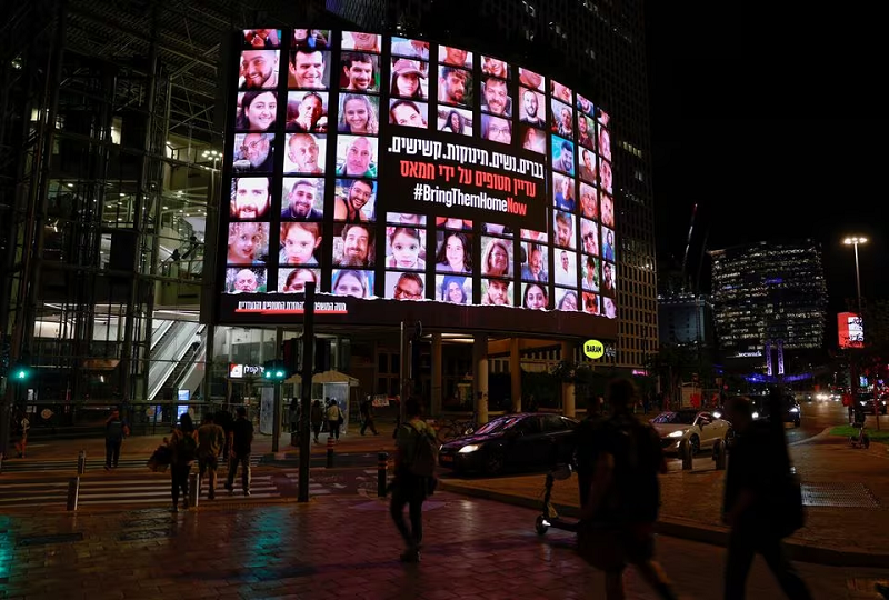 pictures of hostages held in gaza are displayed in tel aviv israel november 15 2023 photo reuters