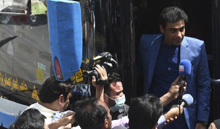 hamza shehbaz son of pakistan prime minister shehbaz sharif arrives at the provincial assembly before his election as chief minister of punjab in lahore on april 16 2022 photo afp