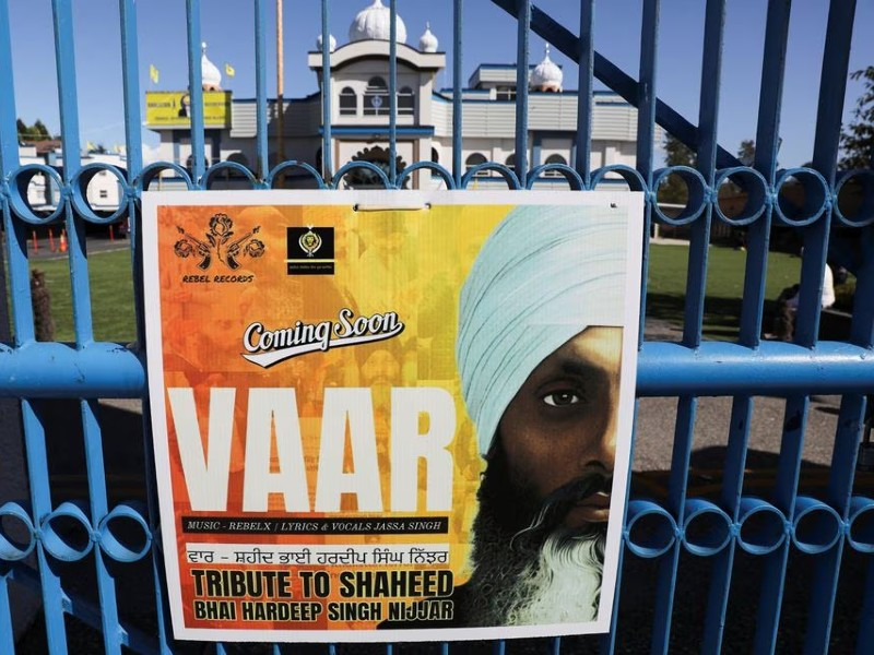 a sign outside the guru nanak sikh gurdwara temple is seen after the killing on its grounds in june 2023 of sikh leader hardeep singh nijjar in surrey british columbia canada september 18 2023 reuters