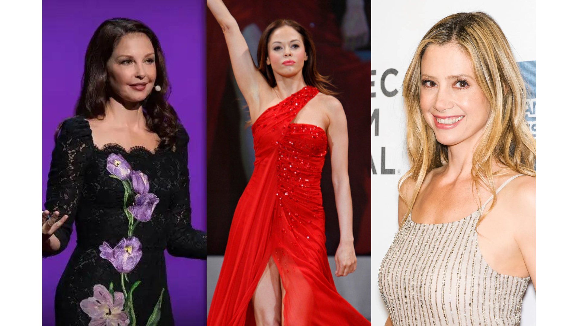 l r ashley judd rose mcgowan and mira sorvino