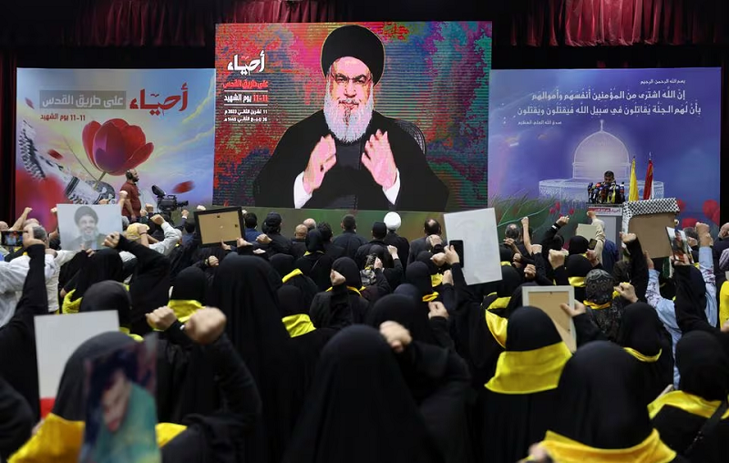lebanon s hezbollah leader sayyed hassan nasrallah addresses his supporters in beirut s southern suburbs lebanon november 11 2023 photo reuters