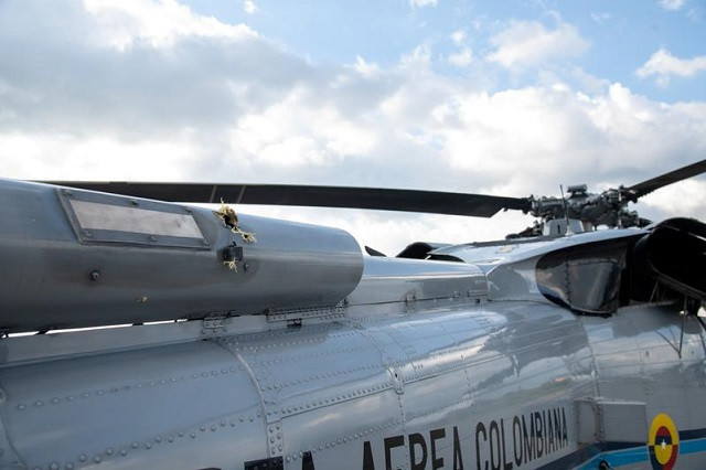 the mark of a projectile impact is seen on a helicopter that colombian president ivan duque was traveling in after it suffered an attack during an overflight according to authorities in cucuta colombia june 25 2021 photo reuters