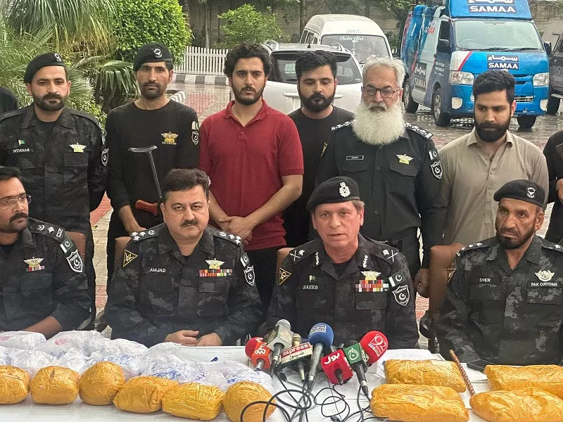 chief collector customs khyber pakhtunkhwa hold a press conference displaying drugs seized at torkham border crossing photo express