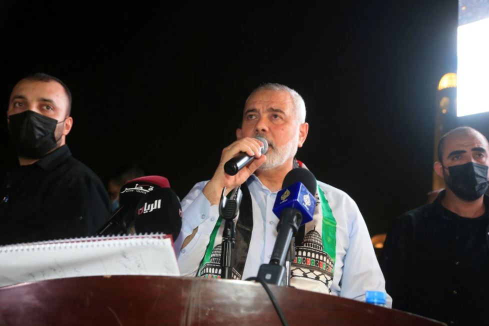 palestinian group hamas top leader ismail haniyeh speaks during a protest to express solidarity with the palestinian people amid a flare up of israeli palestinian violence in doha qatar may 15 2021 photo reuters