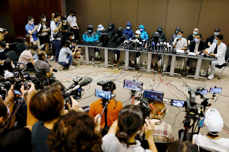 family members of twelve hong kong activists detained as they reportedly sailed to taiwan for political asylum hold a news conference to seek help in hong kong china september 12 2020 photo reuters