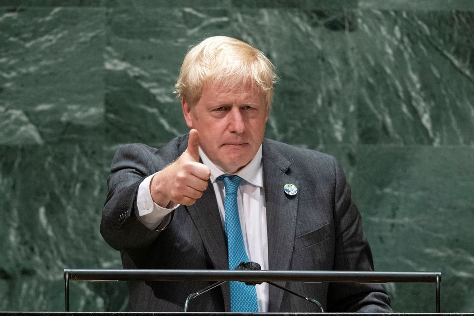 british prime minister boris johnson gives a thumb up after addressing the 76th session of the u n general assembly in new york city u s september 22 2021 reuters