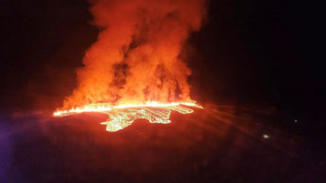 a volcano spews lava and smoke as it erupts in reykjanes peninsula iceland january 14 2024 iceland civil protection handout via photo reuters a volcano spews lava and smoke as it erupts in reykjanes peninsula iceland january 14 2024 iceland civil protection handout via photo reuters