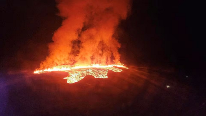 a volcano spews lava and smoke as it erupts in reykjanes peninsula iceland january 14 2024 iceland civil protection handout via photo reuters