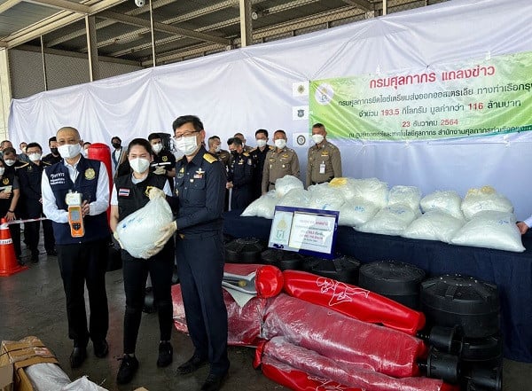 officials show amphetamine that was hidden in punching bags bound for australia seized in a thailand port in bangkok thailand december 23 2021 photo reuters