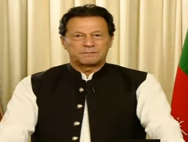 pakistan tehreek e insaf pti chairman imran khan addresses supporters on july 21 2022 screeengrab