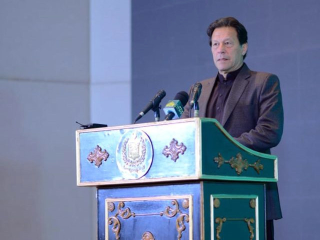 prime minister imran khan pictured while addressing the mou signing ceremony of the ministry of climate change and world bank in islamabad on january 4 2022 photo app