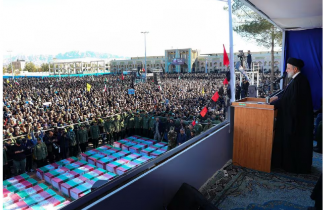iran s president ebrahim raisi speaks during a funeral ceremony in kerman iran january 5 2024 iran s presidency wana west asia news agency handout via photo reuters iran s president ebrahim raisi speaks during a funeral ceremony in kerman iran january 5 2024 iran s presidency wana west asia news agency handout via photo reuters