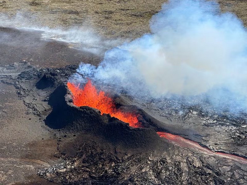 lava spurts and flows after the eruption of a volcano in the reykjanes peninsula iceland july 12 2023 photo reuters