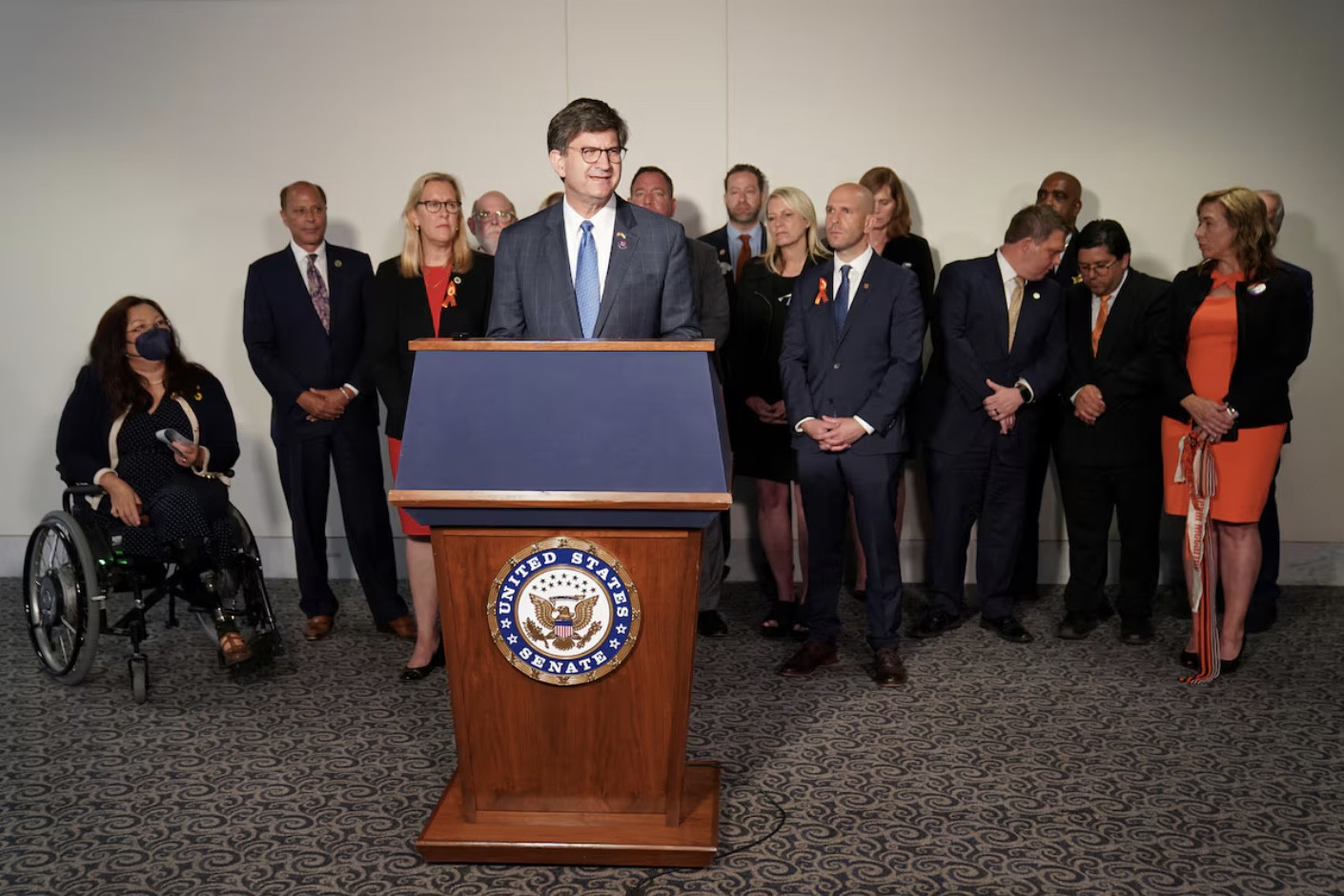 rep brad schneider d il surrounded by highland park community leaders speaks at a news conference following a senate judiciary committee hearing on assault weapons on capitol hill in washington us photo reuters