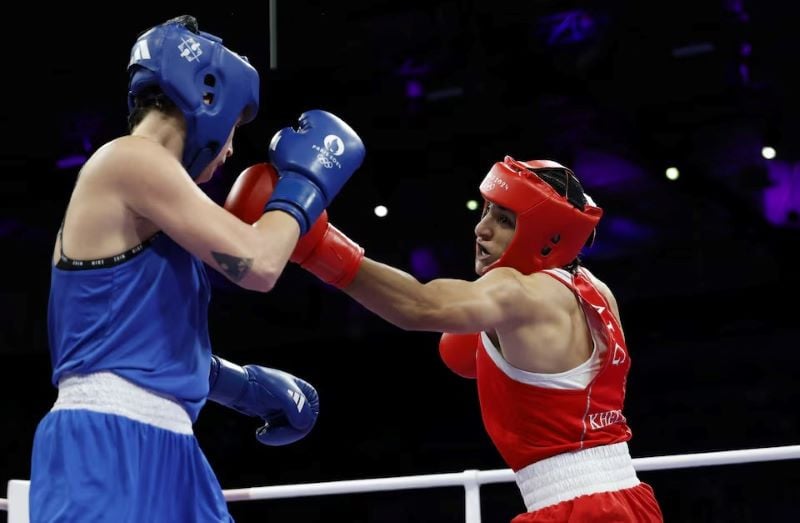 imane khelif of algeria in action with anna luca hamori of hungary north paris arena villepinte france august 03 2024 photo reuters