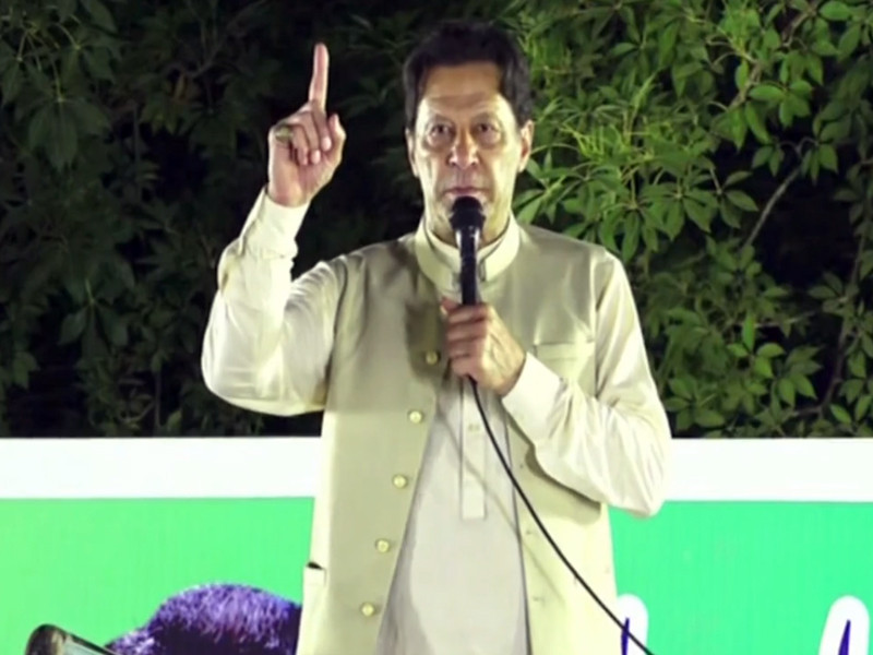 former prime minister imran khan addressing a rally in sharaqpur on october 12 2022 screengrab