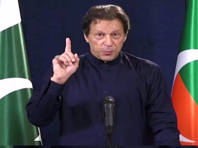 former pm imran khan is addressing supporters via video link screengrab former pm imran khan is addressing supporters via video link screengrab