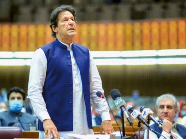 former prime minister imran khan making a speech during a session in national assembly photo afp file