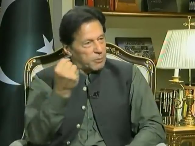 in a file photo prime minister imran khan gestures during an interview screengrab