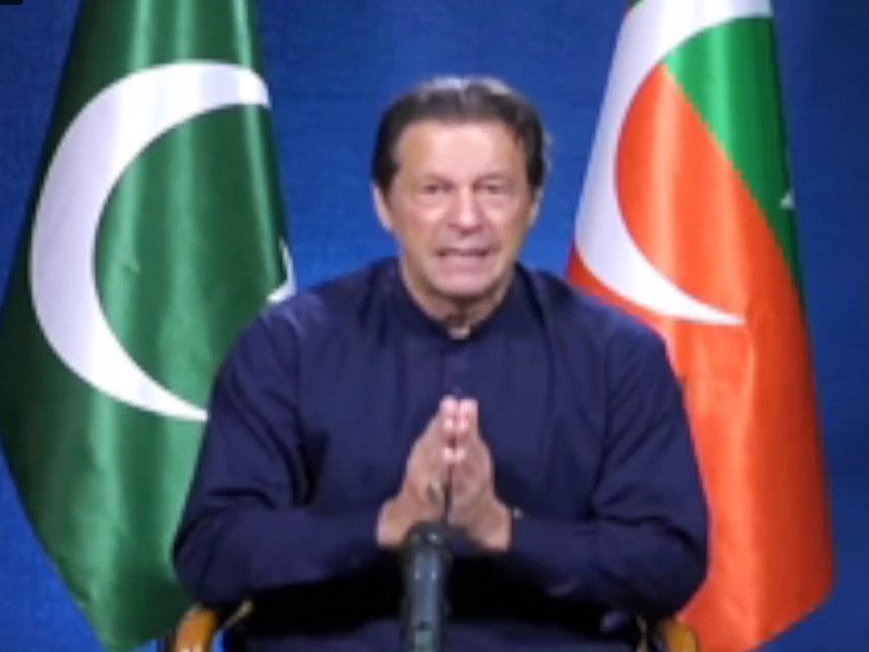 former prime minister imran khan delivering a video address screengrab