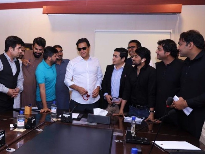 former prime minister imran khan talking to journalists at his residence bani gala in islamabad on april 18 2022 photo twitter ptiofficial