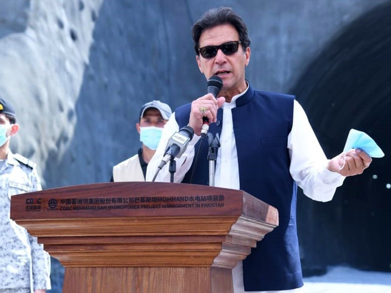 prime minister imran khan addresses the audience during his visit of mohmand dam at mohmand district on may 19 2021 photo pid