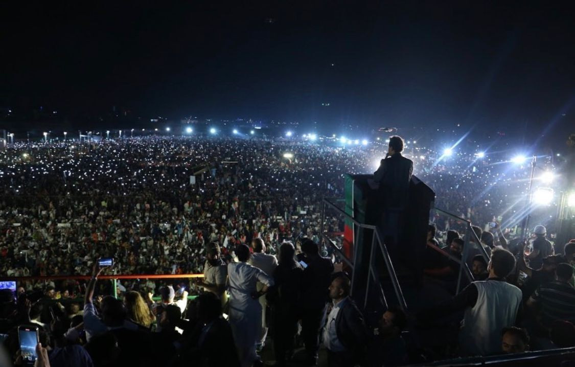 imran khan addressing a pakistan tehreek e insaf rally in karachi april 16 2022