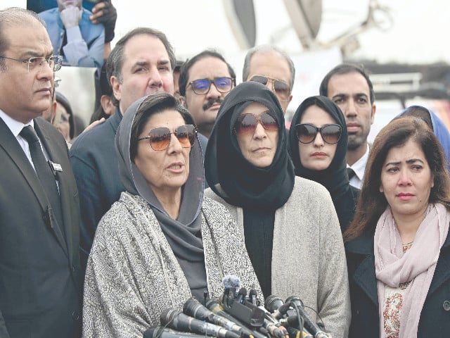 imran khan s sister aleema khan speaks to media outside adiala jail in rawalpindi photo afp