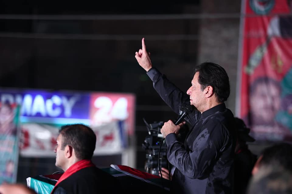 pti chief imran khan addressing a rally in sheikhupura on july 07 2022 photo facebook imrankhanofficial