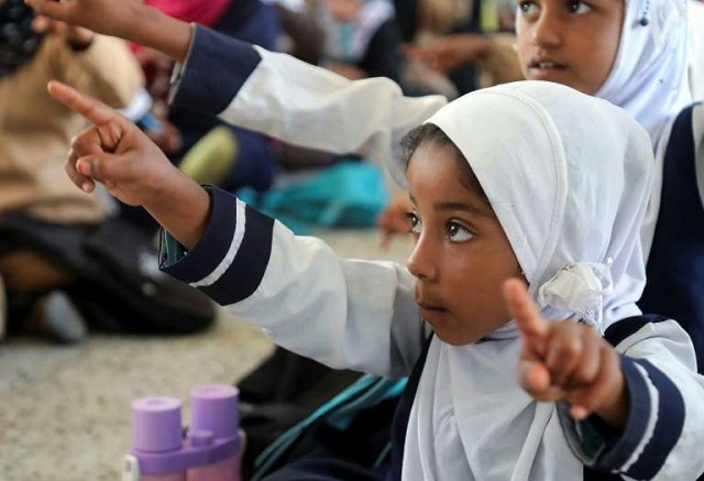 schoolchildren in yemen s city of taez sit on the floor of their bombed out school left in ruins by the ongoing civil war photo afp file