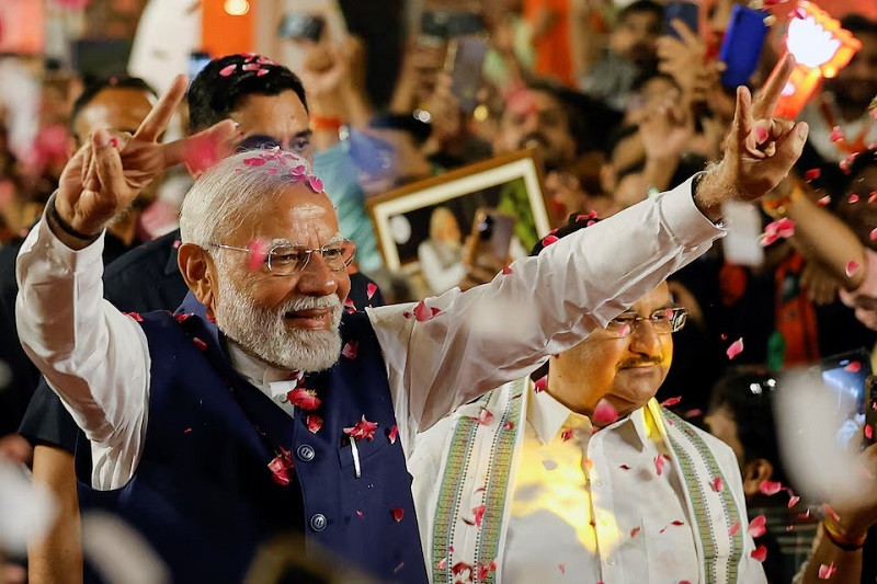 indian prime minister narendra modi arrives at bharatiya janata party bjp headquarters in new delhi india june 4 2024 photo reuters